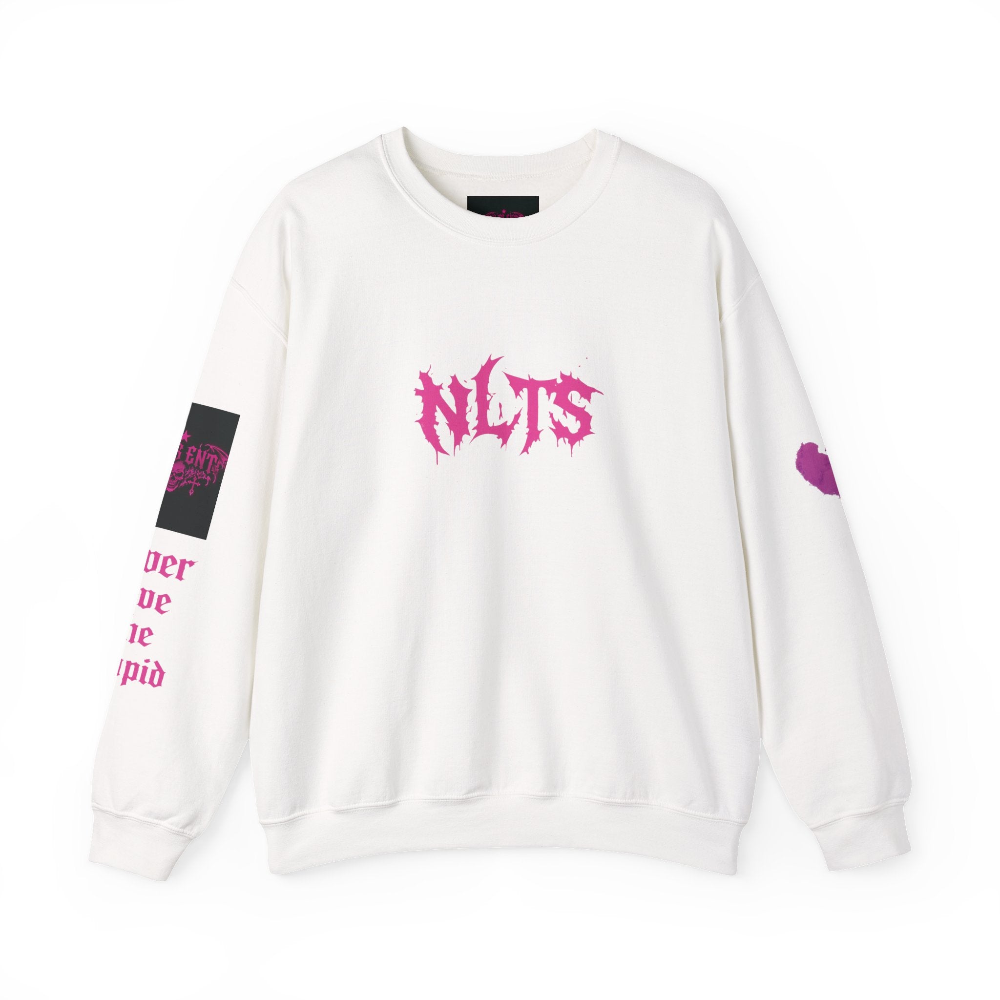Crewneck Sweatshirt — NLTS 'never love the stupid' Pink Gothic Logo