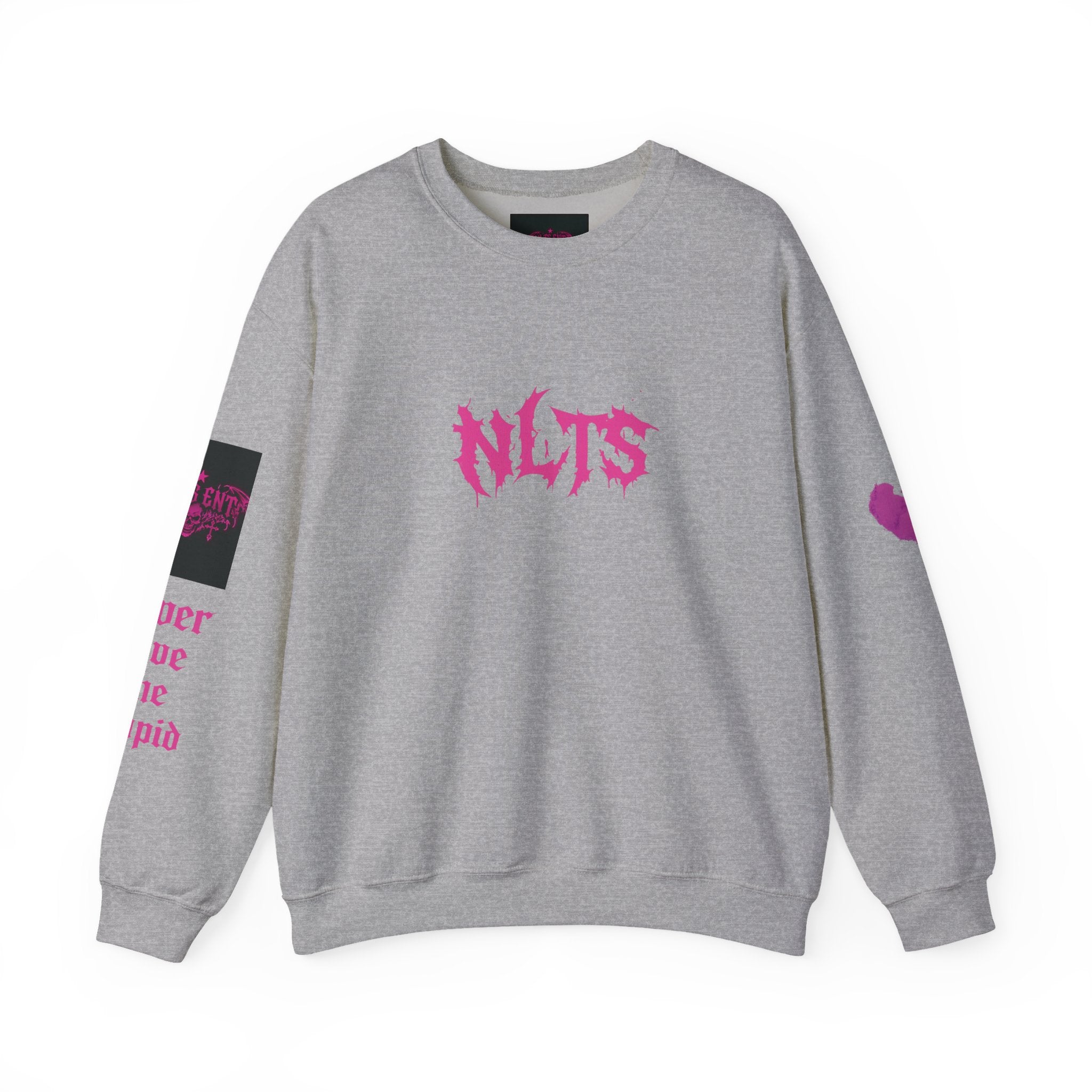 Crewneck Sweatshirt — NLTS 'never love the stupid' Pink Gothic Logo