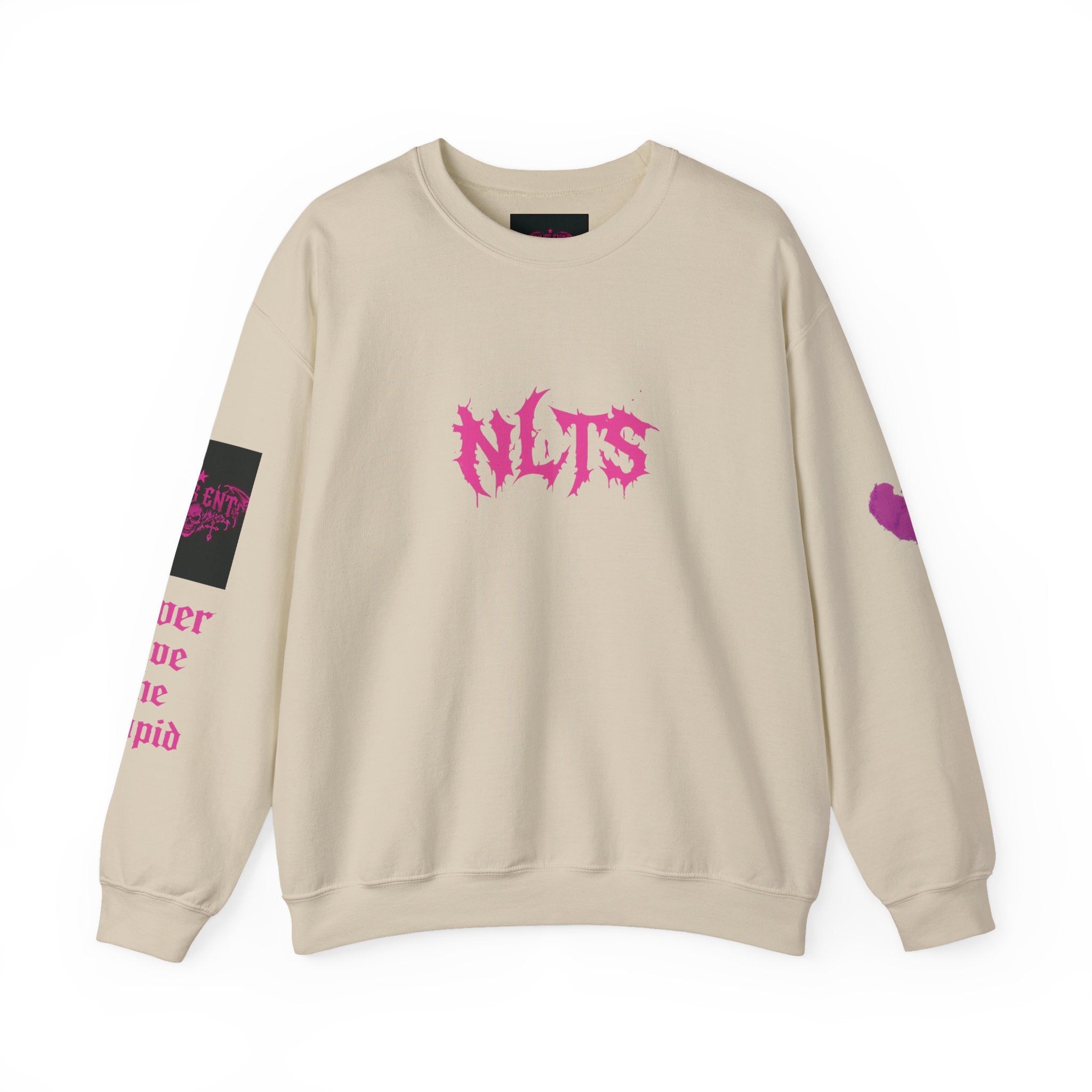 Crewneck Sweatshirt — NLTS 'never love the stupid' Pink Gothic Logo