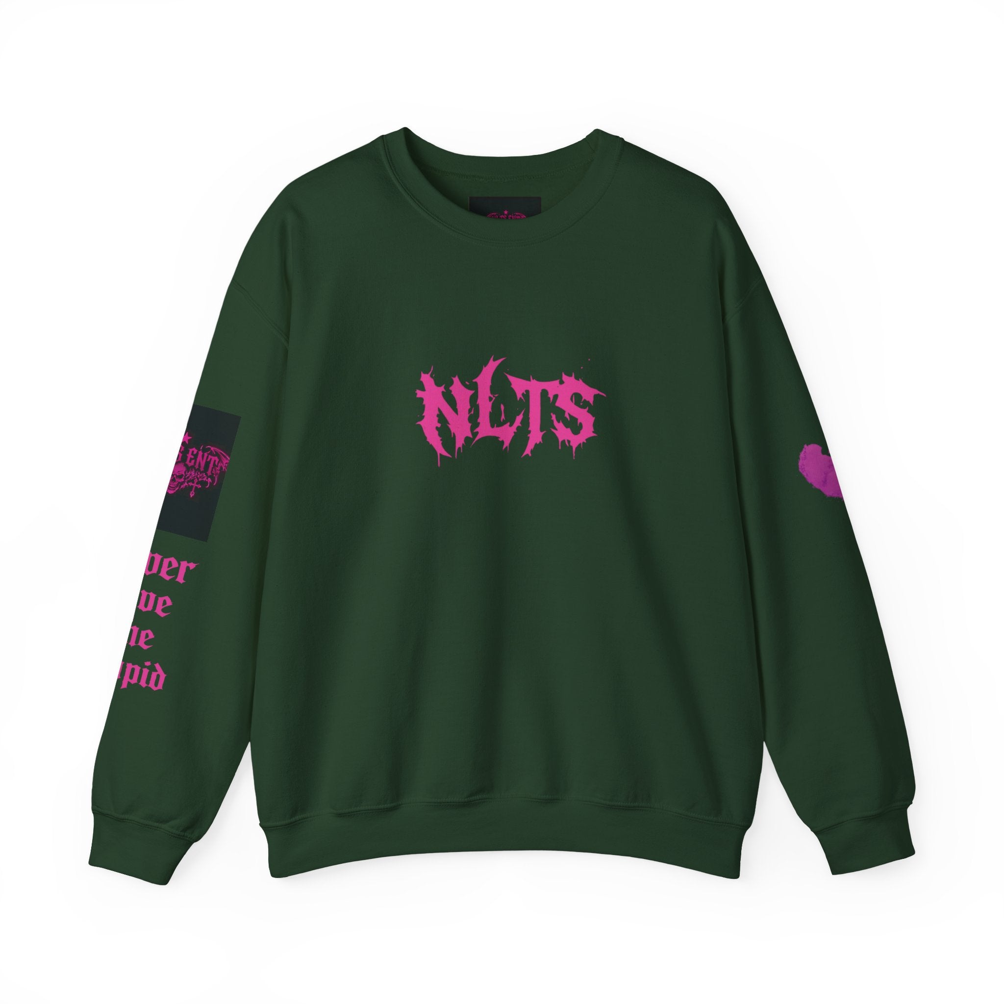Crewneck Sweatshirt — NLTS 'never love the stupid' Pink Gothic Logo