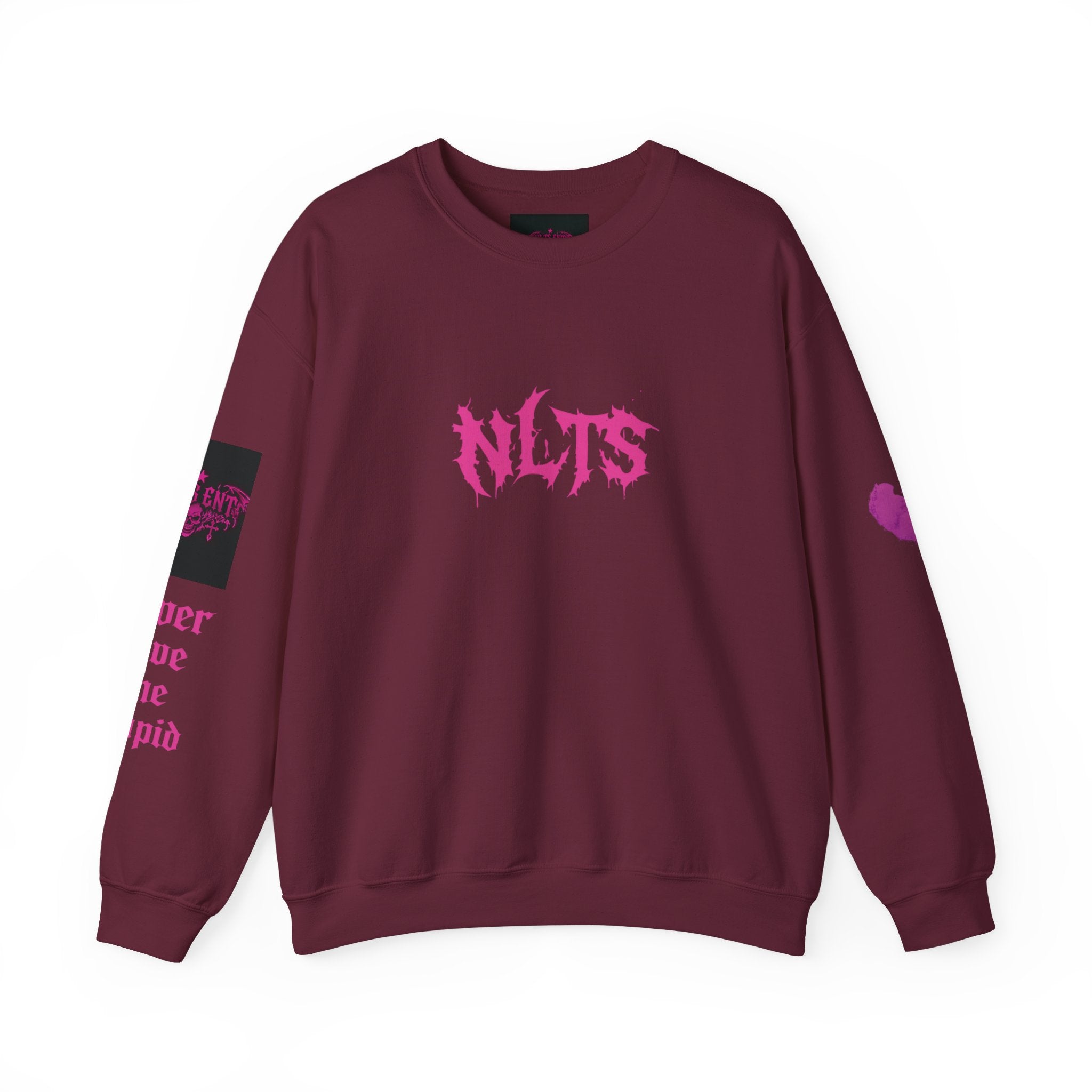 Crewneck Sweatshirt — NLTS 'never love the stupid' Pink Gothic Logo