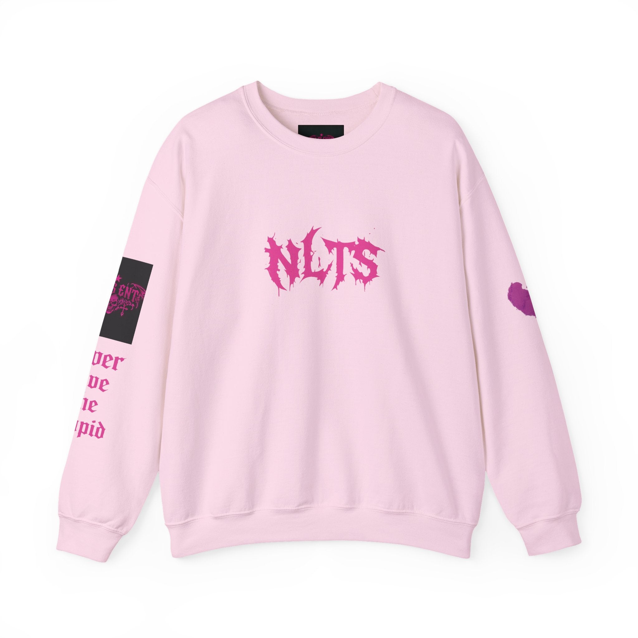 Crewneck Sweatshirt — NLTS 'never love the stupid' Pink Gothic Logo